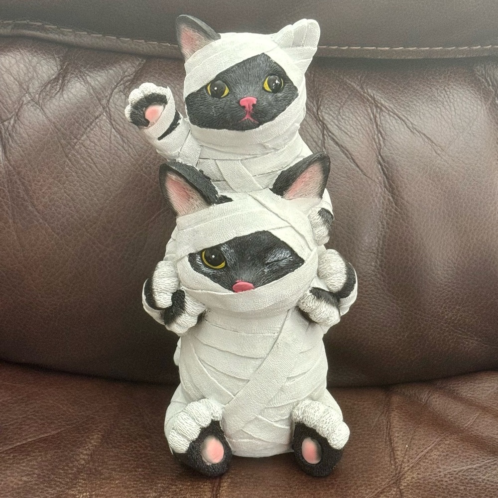 Black Cat Mummy Stack Halloween Figurine - Candy Corn Lane